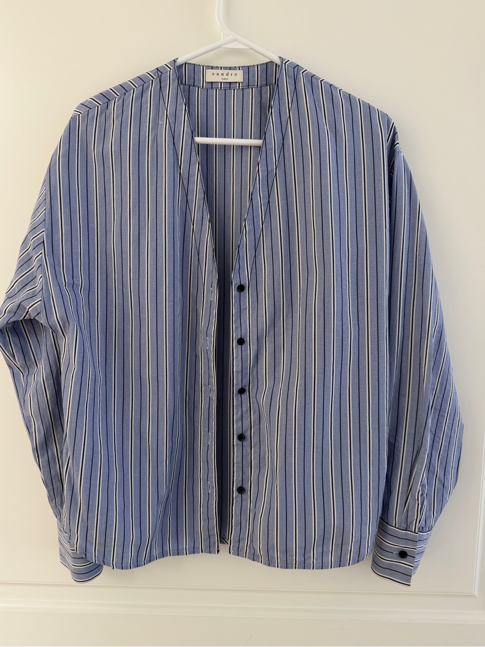Sandro Paris Blue Striped Cotton Blouse